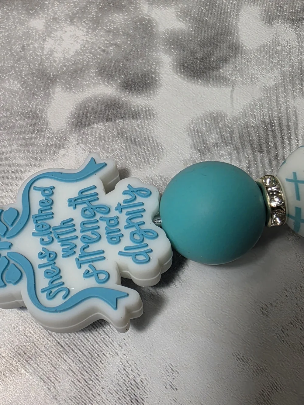 Handmade Turquoise Cross Bead Keychain with White Tassel